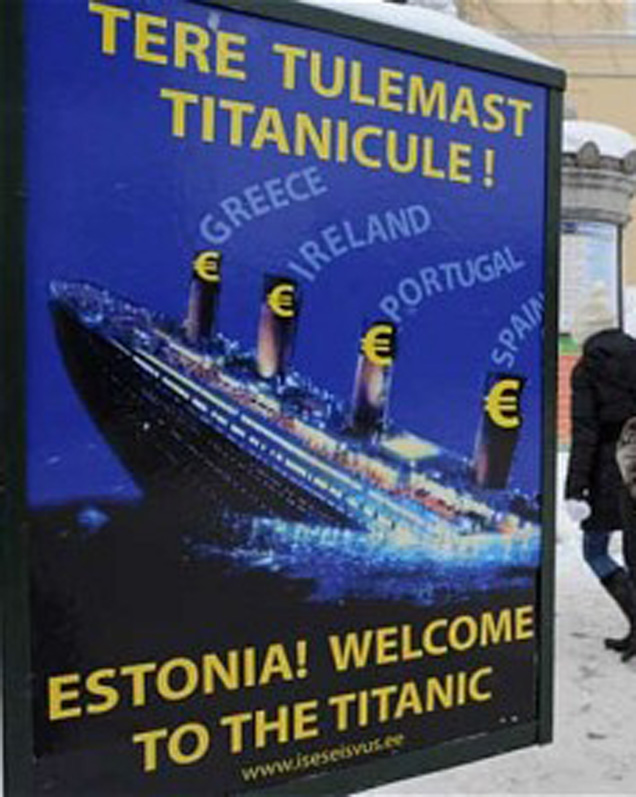 Anti-Euro-Plakat in Tallinn